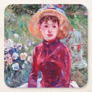 Woman in Red, Berthe Morisot Square Paper Coaster