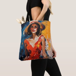Woman in Red Cocktail Dress Tote Bag