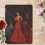 Woman in Red Dress  iPad Mini Cover<br><div class="desc">Pretty iPad mini Cover featuring a Woman in a Red Dress, everywhere she goes red heart and a rose flow. Find this perfect, red, modern, whimsical iPad cover for your loved one, girlfriend, wife, or friend who loves art and red colour. The background is a dark black-to-red gradient with hearts...</div>