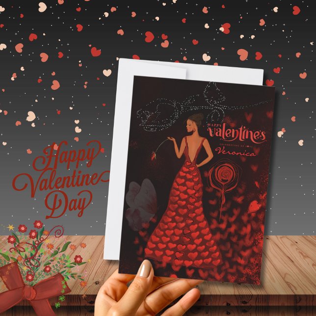  Woman in Red Dress  Valentines Day Card (Woman in Red Dress Valentines Day Card)