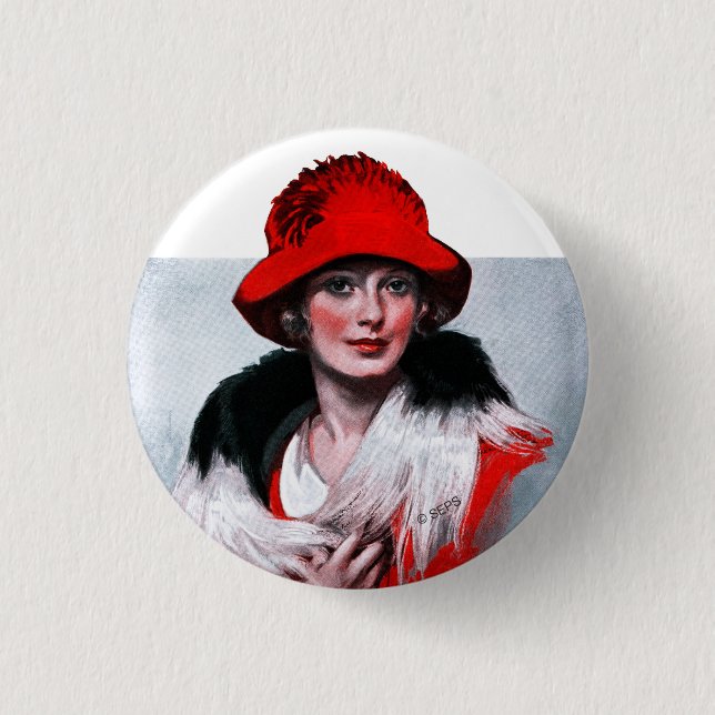 Woman in Red Hat 3 Cm Round Badge (Front)