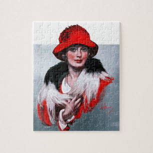 Woman in Red Hat Jigsaw Puzzle
