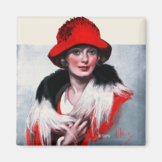 Woman in Red Hat Magnet (Front)