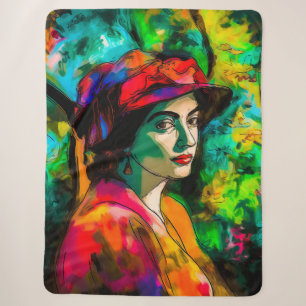 Woman in Red Hat Sherpa Blanket