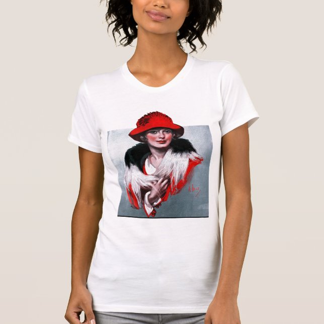 Woman in Red Hat T-Shirt (Front)