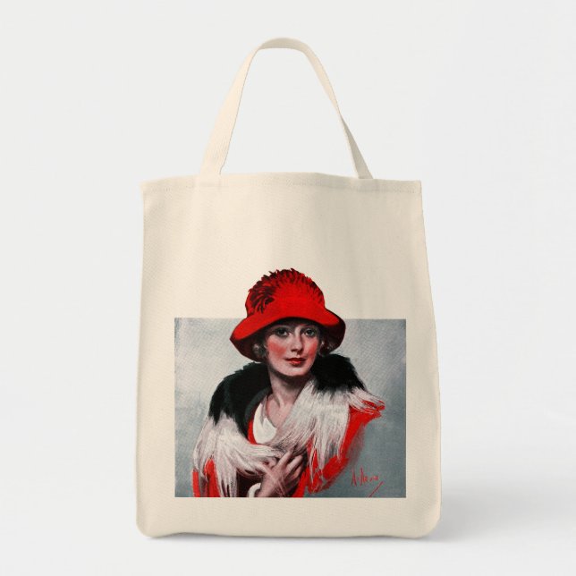 Woman in Red Hat Tote Bag (Front)