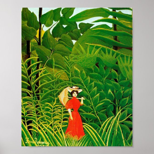 Woman in red in the forest by Henri Rousseau Poster (Front)