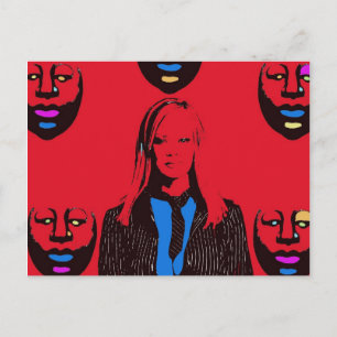 Woman in red pop art postcard
