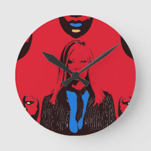 Woman in red pop art round clock