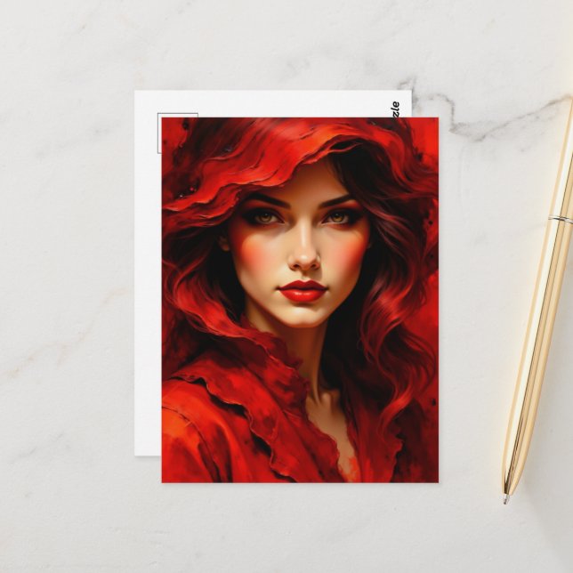 Woman in Red Postcard (Front/Back In Situ)