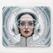Woman in retro futurism sci-fi style