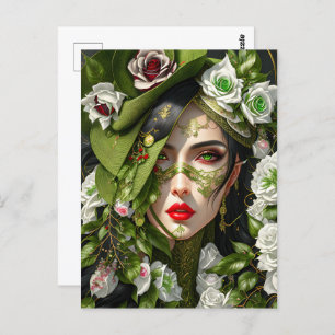 Woman in roses, Postcrossing Postcard