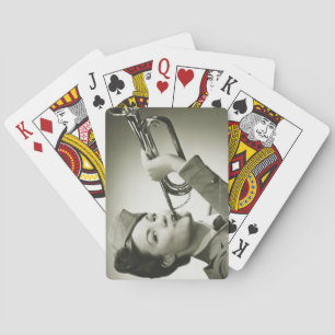 Woman in Soldier Uniform Playing Cards