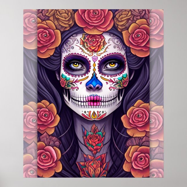 Woman in Sugar Skull Makeup Art Poster (Front)