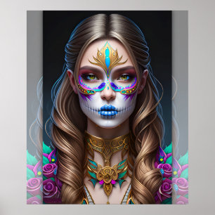 Woman in Sugar Skull Makeup - Sugar Skull Art Poster
