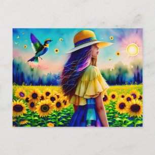 Woman in Sunflowers, Postcrossing Postcard