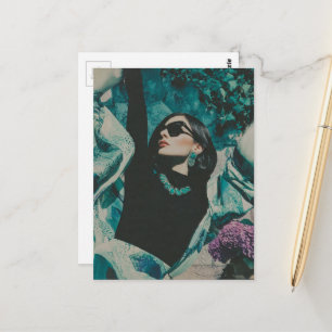 Woman in Sunglasses Dances Garden Fashion Collage Postcard