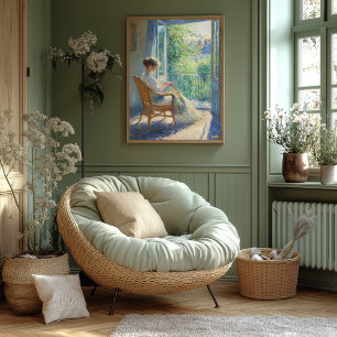 Woman in Sunlit Room with Balcony - Impressionist Poster