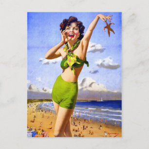 Woman in Swimsuit at the Beach Postcard