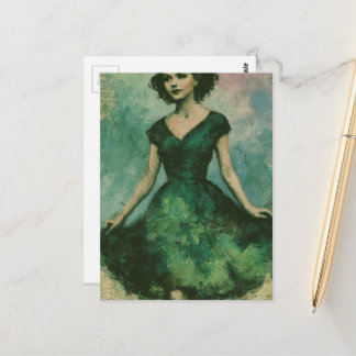 Woman in the  1950s Green Dress Postcard