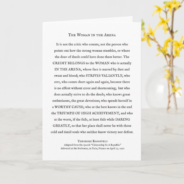 Woman in the Arena Inspirational Greeting Card (Yellow Flower)