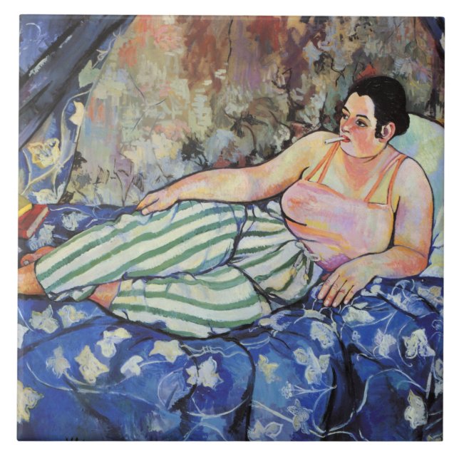 Woman in the Blue Bedroom (by Suzanne Valadon) Ceramic Tile (Front)