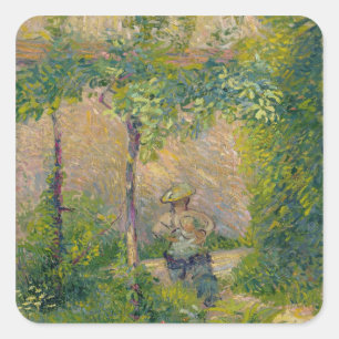 Woman in the Garden (oil on canvas) Square Sticker
