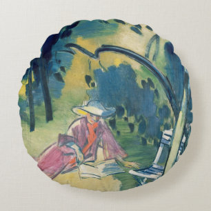 Woman in the Garden Round Cushion