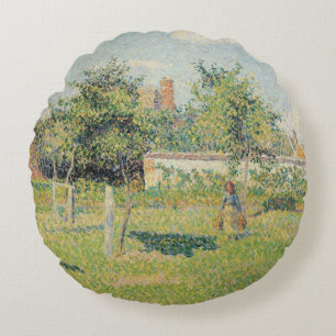 Woman in the Meadow at Eragny, Spring, 1887 Round Cushion