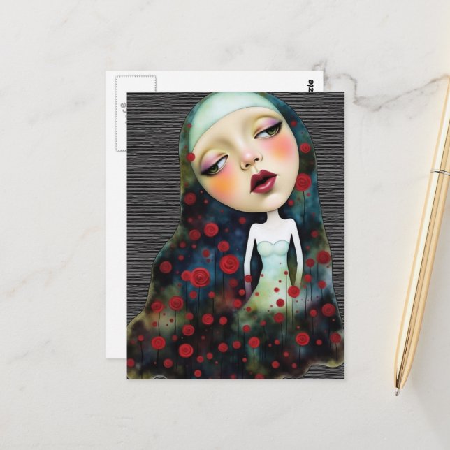 Woman In the Secrect Garden With Flowers Postcard (Front/Back In Situ)