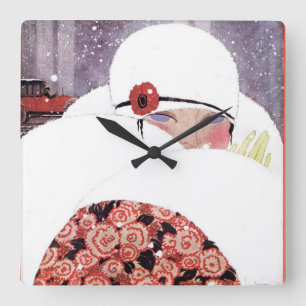 WOMAN IN THE SNOW,WINTER BEAUTY FASHION SQUARE WALL CLOCK