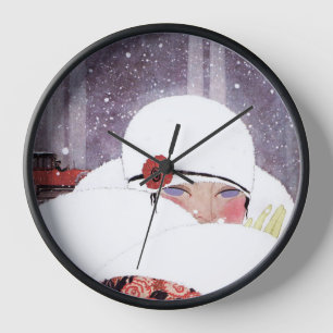 WOMAN IN THE SNOW,WINTER BEAUTY FASHION WALL CLOCK
