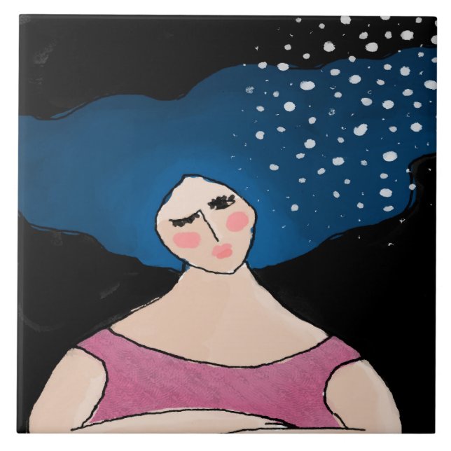 Woman in the Starlight Abstract Digital Painting Ceramic Tile (Front)