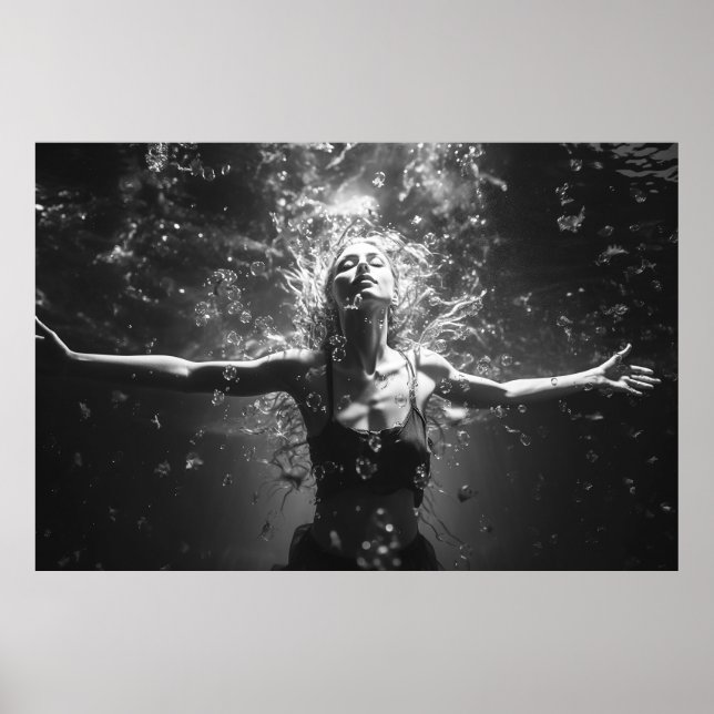 Woman in underwater dance B&W photo Poster (Front)