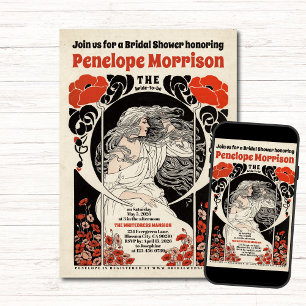 Woman in White Dress and Red Flowers Bridal Shower Invitation