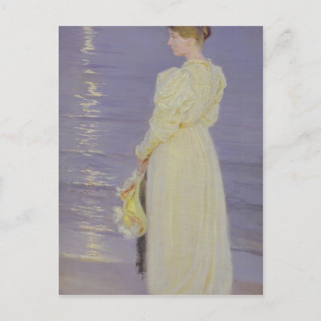 Woman in White on a Beach, 1893 Postcard (Front)