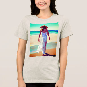 Woman in White on the Beach Tri-Blend Shirt