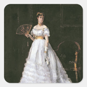 Woman in White Square Sticker