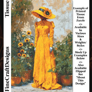 Woman in Yellow with Sunflower Hat DT1L Decoupage Tissue Paper