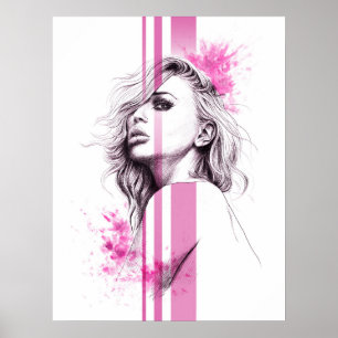 Woman ink portrait fashion illustration poster