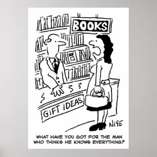 Woman inquires at a Bookshop. Bookstore funny Poster
