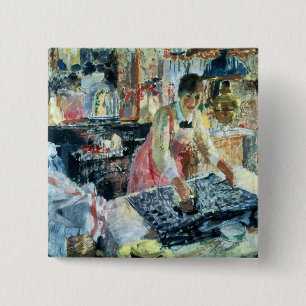 Woman Ironing, 1912 15 Cm Square Badge