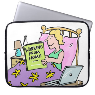Woman is Working from Home & Staying in Bed. Laptop Sleeve