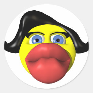 Woman kissing yellow classic round sticker