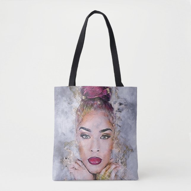 Woman Lady Face Lip Eye Lipstick Paper Paint News Tote Bag (Front)