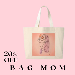 Woman Lady Line Art Face Drawing Large Tote Bag