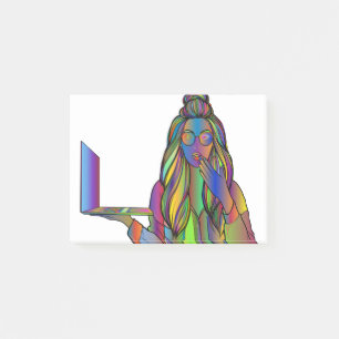 Woman Laptop Line Art Computer Digital Notebook Post-it Notes