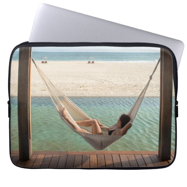 Woman Laying On A Hammock At A Small Hotel Laptop Sleeve (Front)