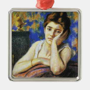 Woman Leaning on a Chair Metal Ornament