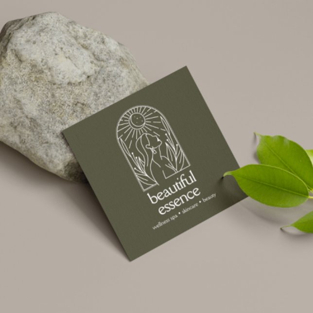 Woman Leaves Moon Arch Beauty Wellness Spa Sage Square Business Card (Creator Uploaded)